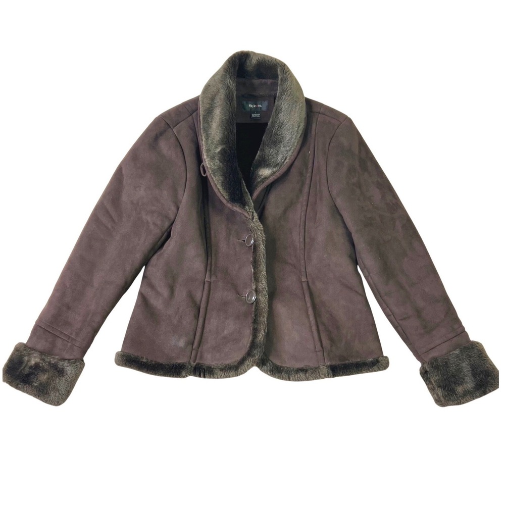 Vintage Y2K Chocolate Brown L Suede Fur Trim Penny Lane Western Boho Coat Jacket